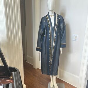 Blue and Gold Embroidered Long Coat
